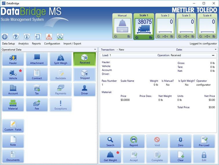 Databridge MS Screen Image of DataBridge MS entry screen